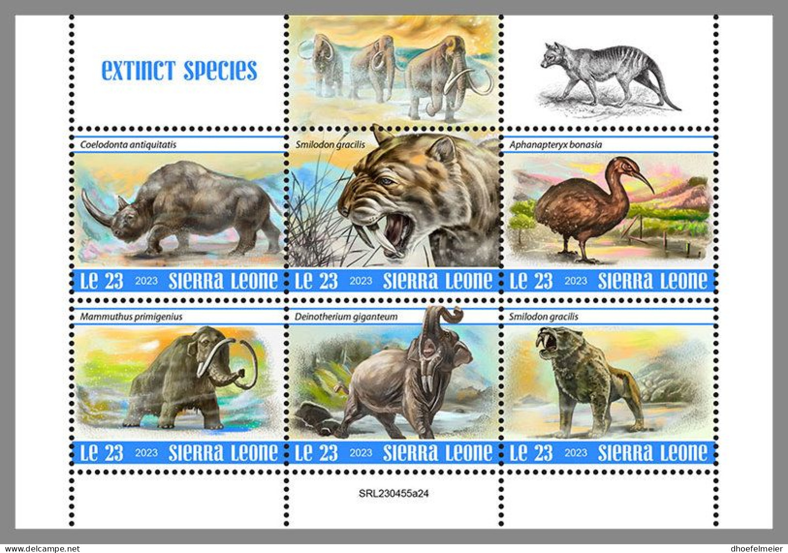 SIERRA LEONE 2023 MNH Extinct Species Ausgestorbene Tiere M/S – OFFICIAL ISSUE – DHQ2413 - Prehistorisch