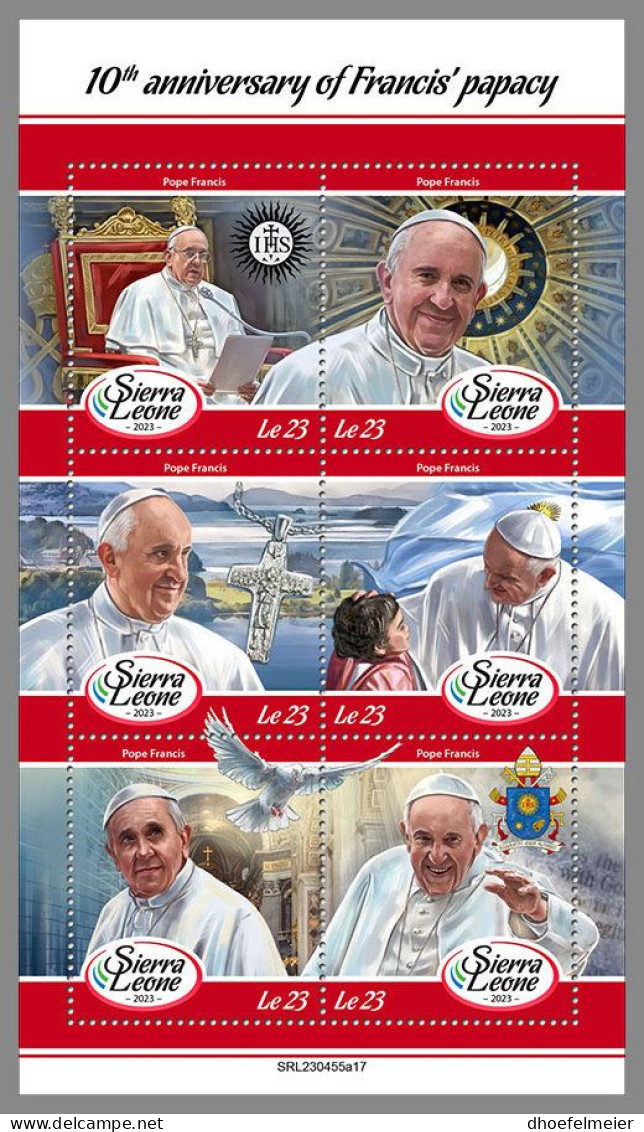 SIERRA LEONE 2023 MNH Pope Francis Papst Franziskus M/S – OFFICIAL ISSUE – DHQ2413 - Papas