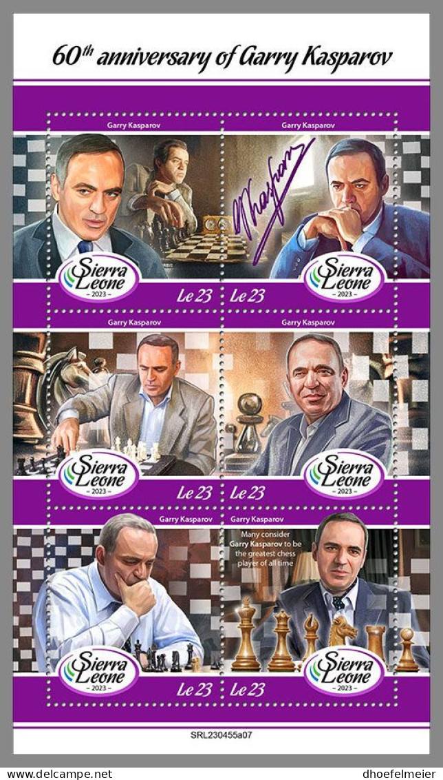 SIERRA LEONE 2023 MNH Garry Kasparov Chess Schach M/S – OFFICIAL ISSUE – DHQ2413 - Scacchi