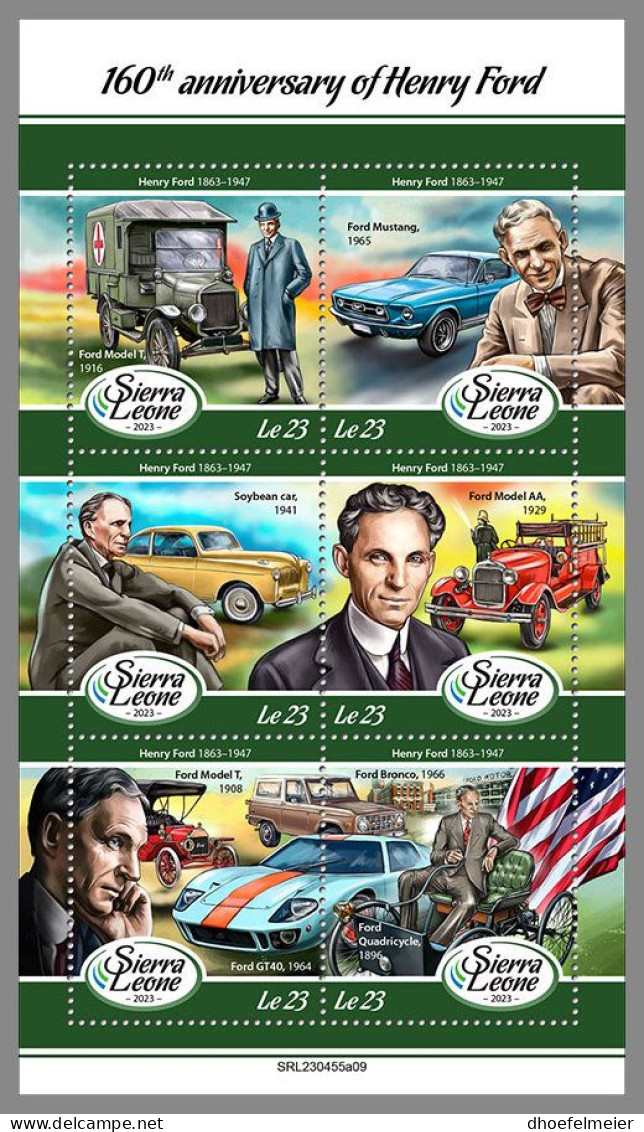 SIERRA LEONE 2023 MNH Henry Ford Cars Autos M/S – OFFICIAL ISSUE – DHQ2413 - Cars