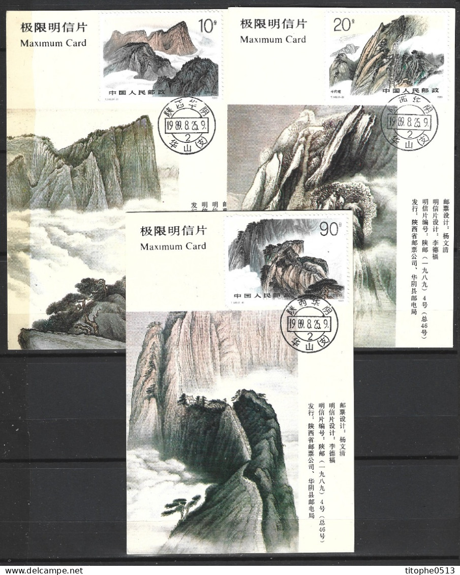 CHINE. N°2951-3 De 1989 Sur 3 Cartes Maximum. Mont Huashan. - Bergen