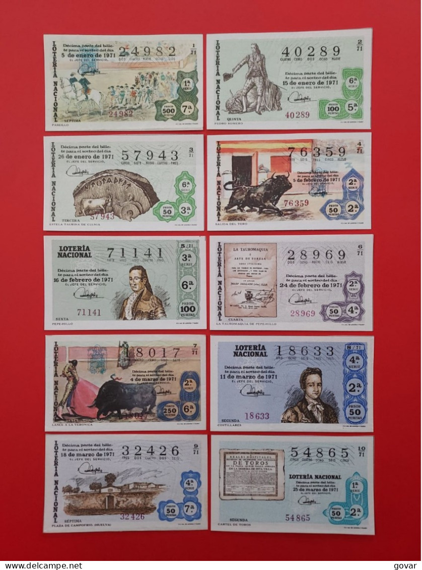 AÑO 1971 COMPLETO LOTERÍA NACIONAL ESPAÑA, SÁBADOS, TODOS LOS DECIMOS DEL AÑO - Lotterielose