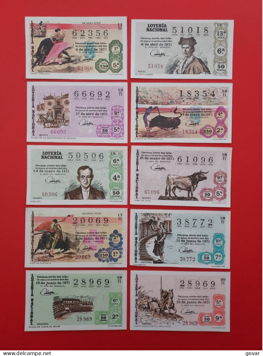 AÑO 1971 COMPLETO LOTERÍA NACIONAL ESPAÑA, SÁBADOS, TODOS LOS DECIMOS DEL AÑO - Biglietti Della Lotteria