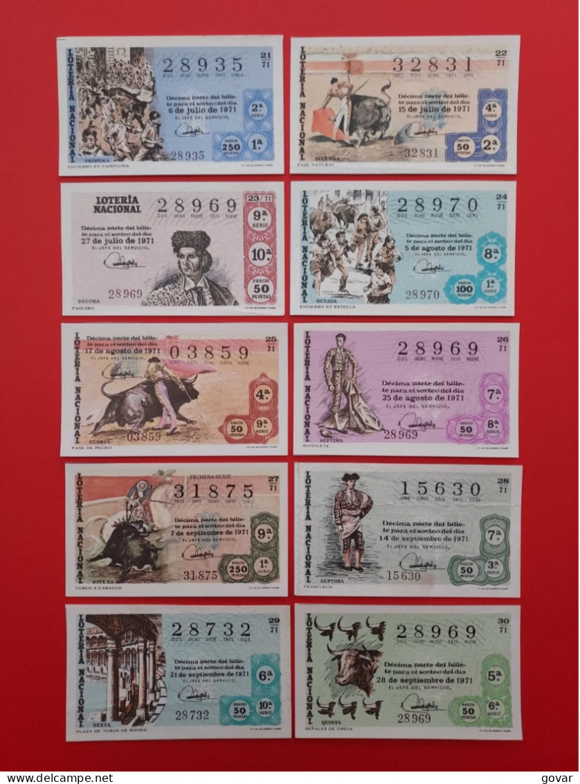 AÑO 1971 COMPLETO LOTERÍA NACIONAL ESPAÑA, SÁBADOS, TODOS LOS DECIMOS DEL AÑO - Lottery Tickets