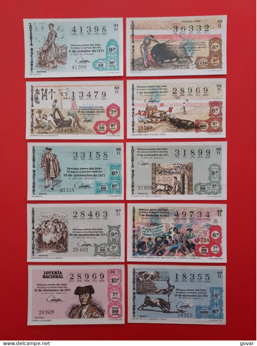 AÑO 1971 COMPLETO LOTERÍA NACIONAL ESPAÑA, SÁBADOS, TODOS LOS DECIMOS DEL AÑO - Biglietti Della Lotteria