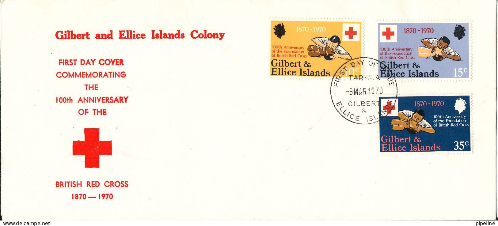 Gilbert & Ellice Islands FDC 5-3-1970 RED CROSS Complete Set Of 3 With Cachet - Îles Gilbert Et Ellice (...-1979)