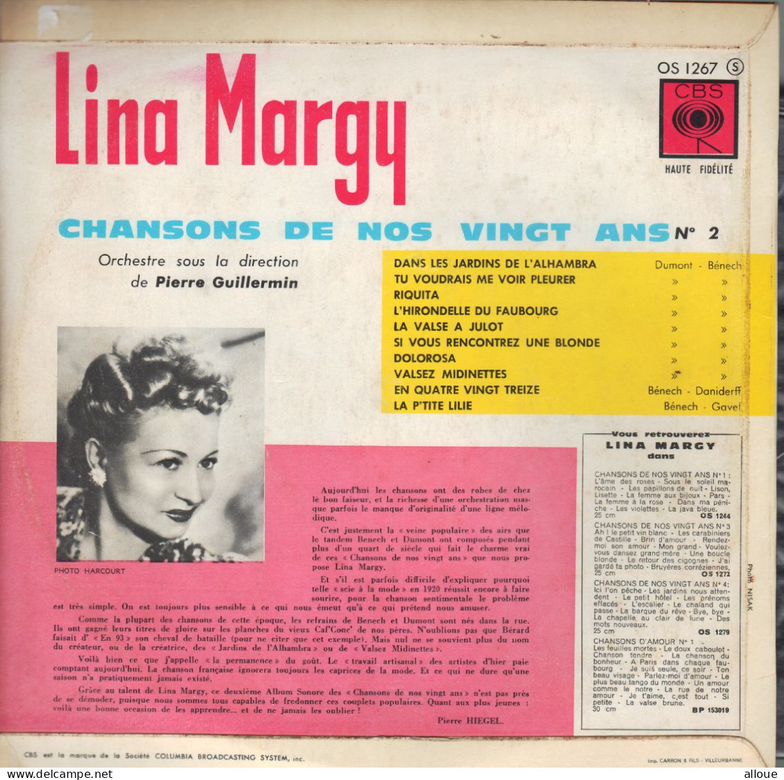 LINA MARGY - FR 25 CM VINYLE - CHANSONS DE NOS VINGT ANS N° 2 - Otros - Canción Francesa