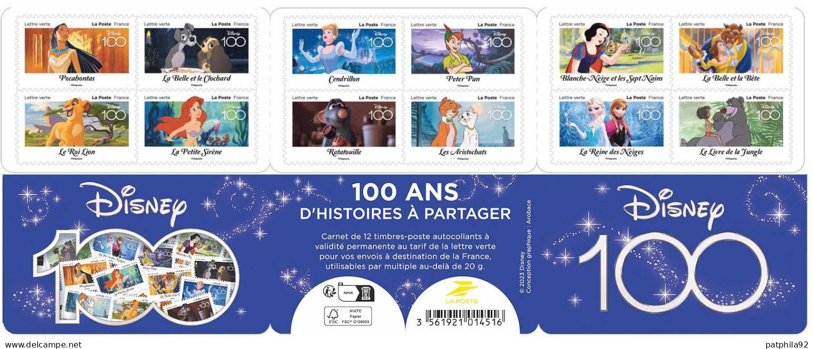 France 2023_Carnet De 12 Timbres Neuf** Non Plié DISNEY 100 - 100 Ans D'histoires à Partager. Sous Blister. - Sonstige & Ohne Zuordnung