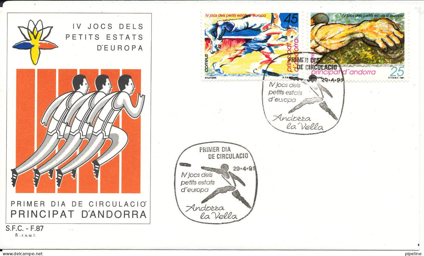 Spanish Andorra FDC 29-4-1991 Complete Set Of 2 Small Nations Games With Cachet - Covers & Documents