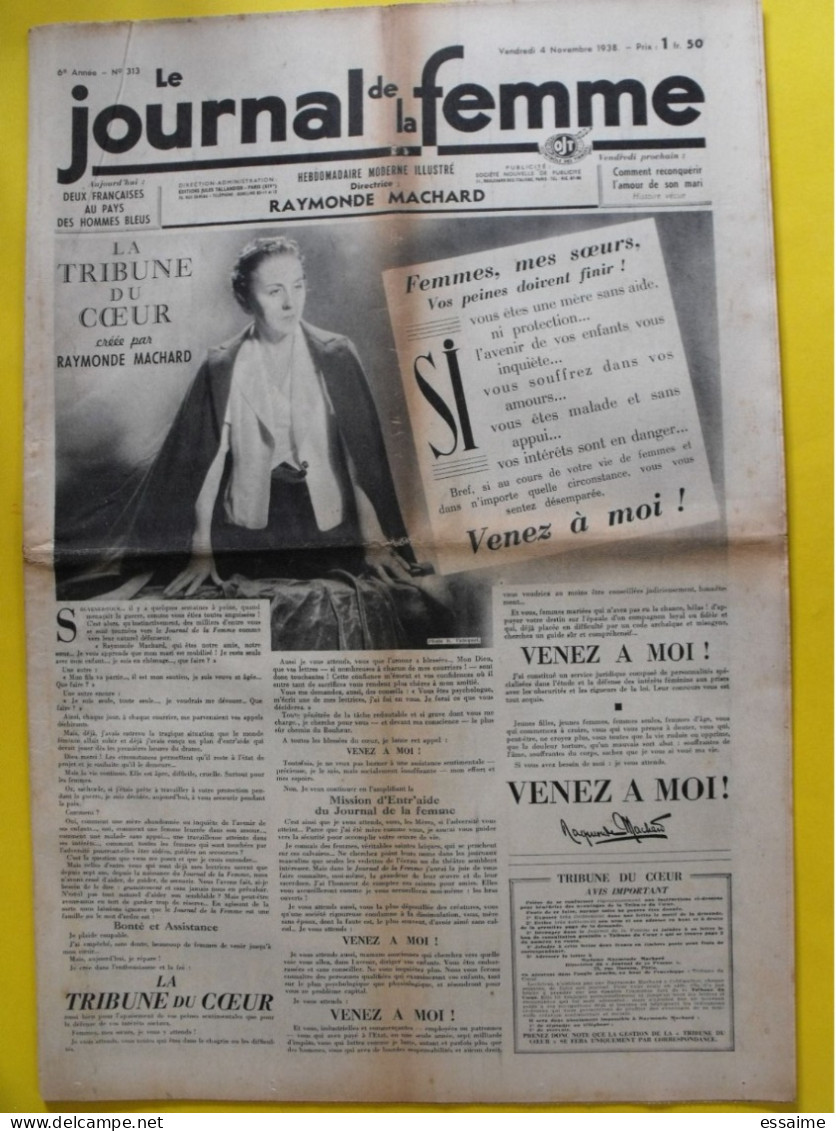 6 n° de Le journal de la femme de 1938. revue féminine.  touaregs, raymonde Machard reine astrid bambara