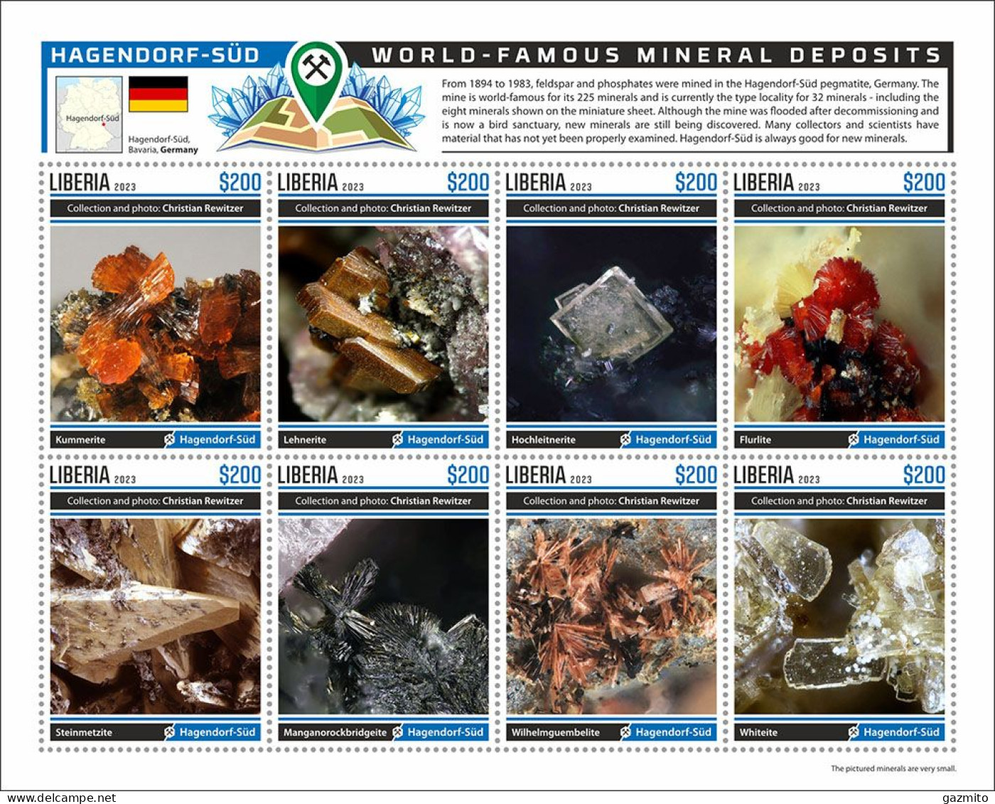 Liberia 2023, Minerals, 8val In BF - Minerals