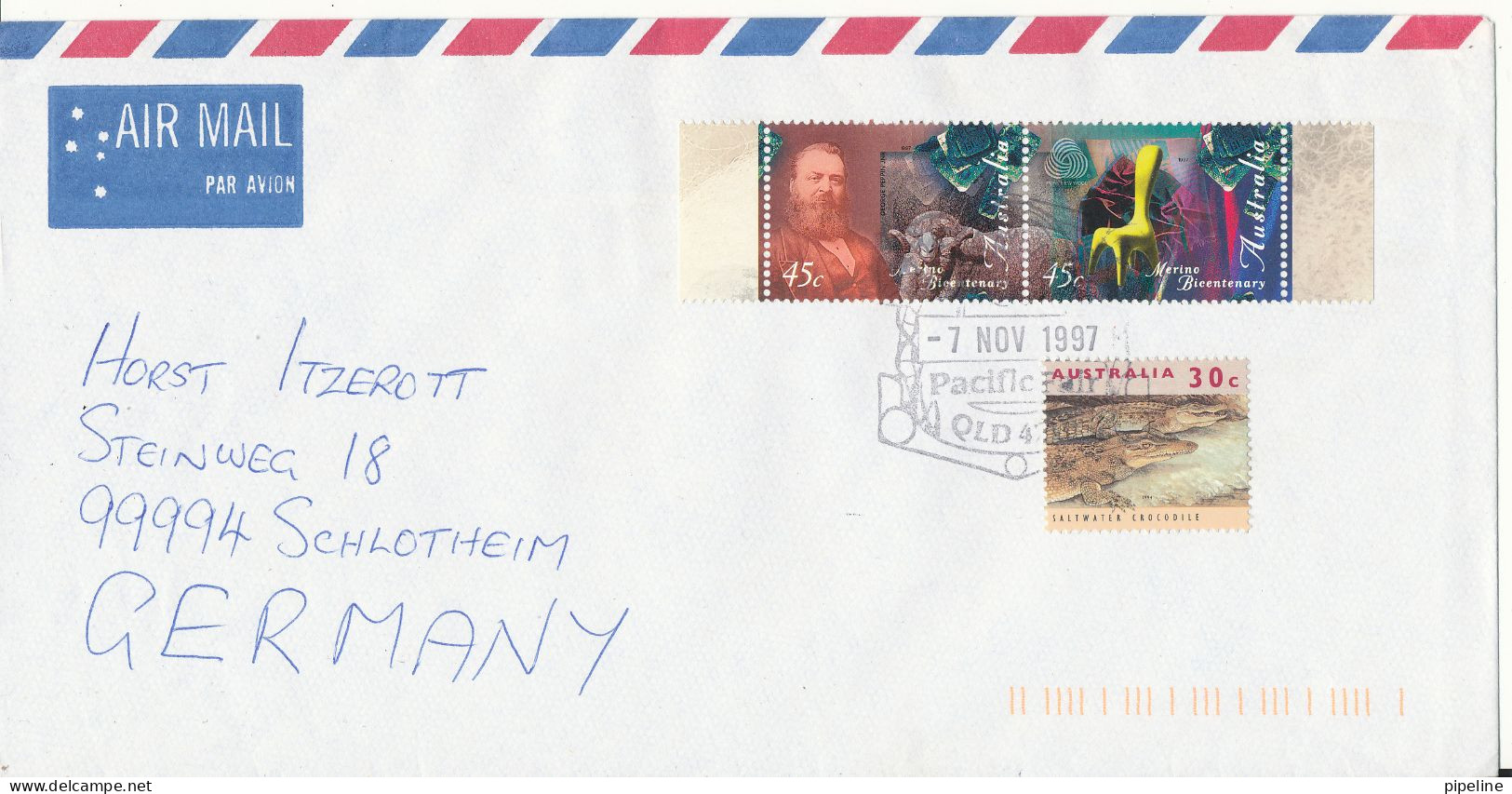 Australia Air Mail Cover Sent To Germany 7-11-1997 Topic Stamps - Covers & Documents