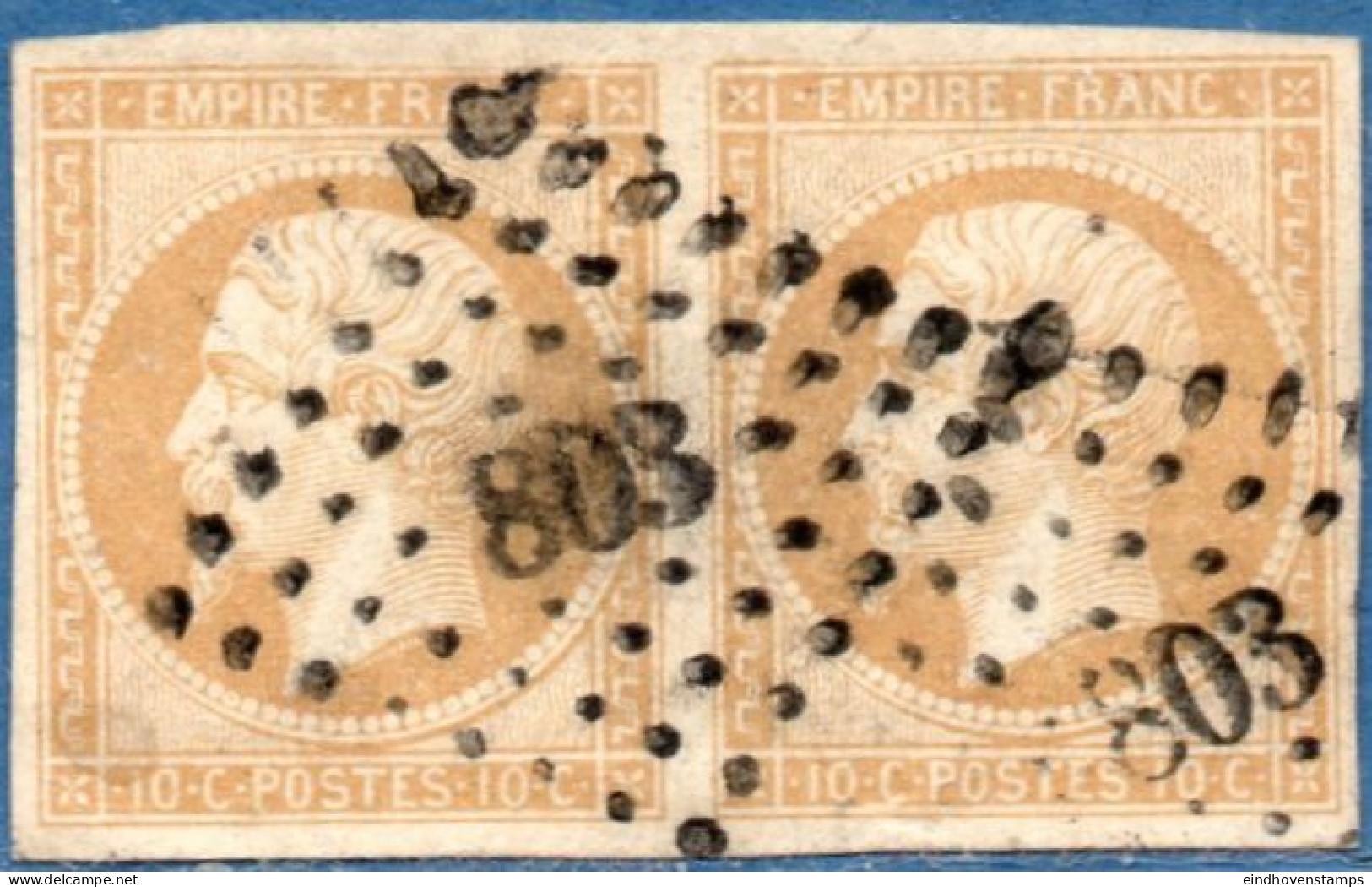 France 1853, 10 C Paire Obliteré PC 803 Chatelleraut, Cancelled Small Figures, - 1853-1860 Napoleon III