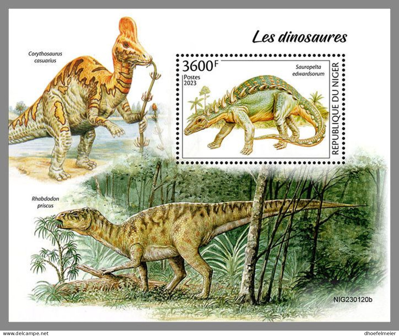 NIGER 2023 MNH Dinosaurs Dinosaurier S/S – IMPERFORATED – DHQ2413 - Préhistoriques