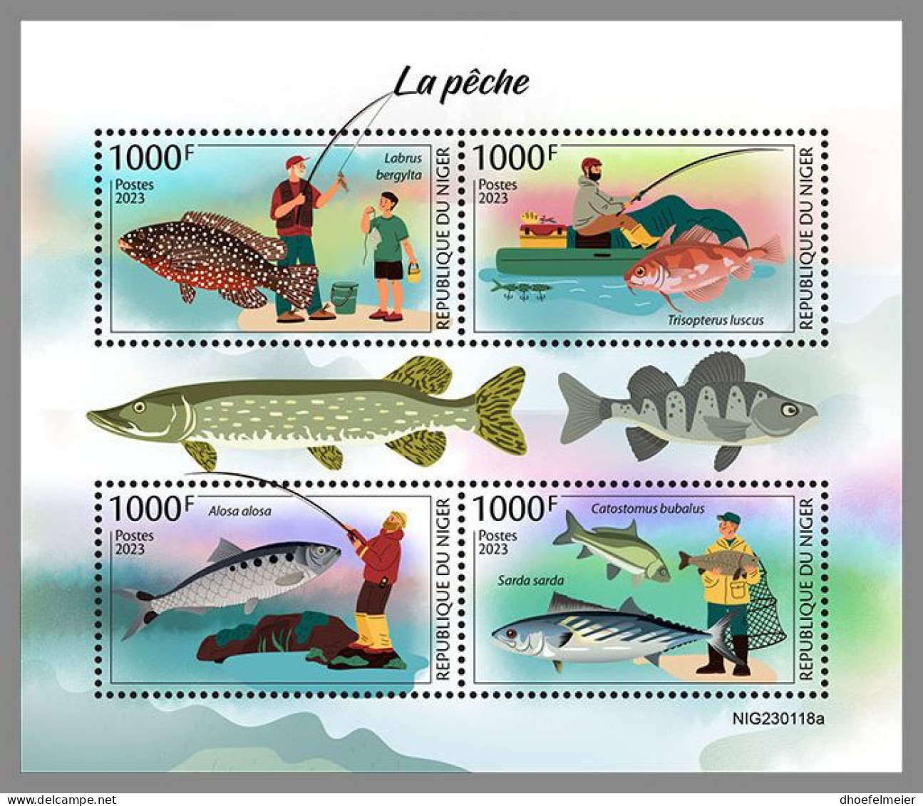 NIGER 2023 MNH Fishing Angeln M/S – IMPERFORATED – DHQ2413 - Peces