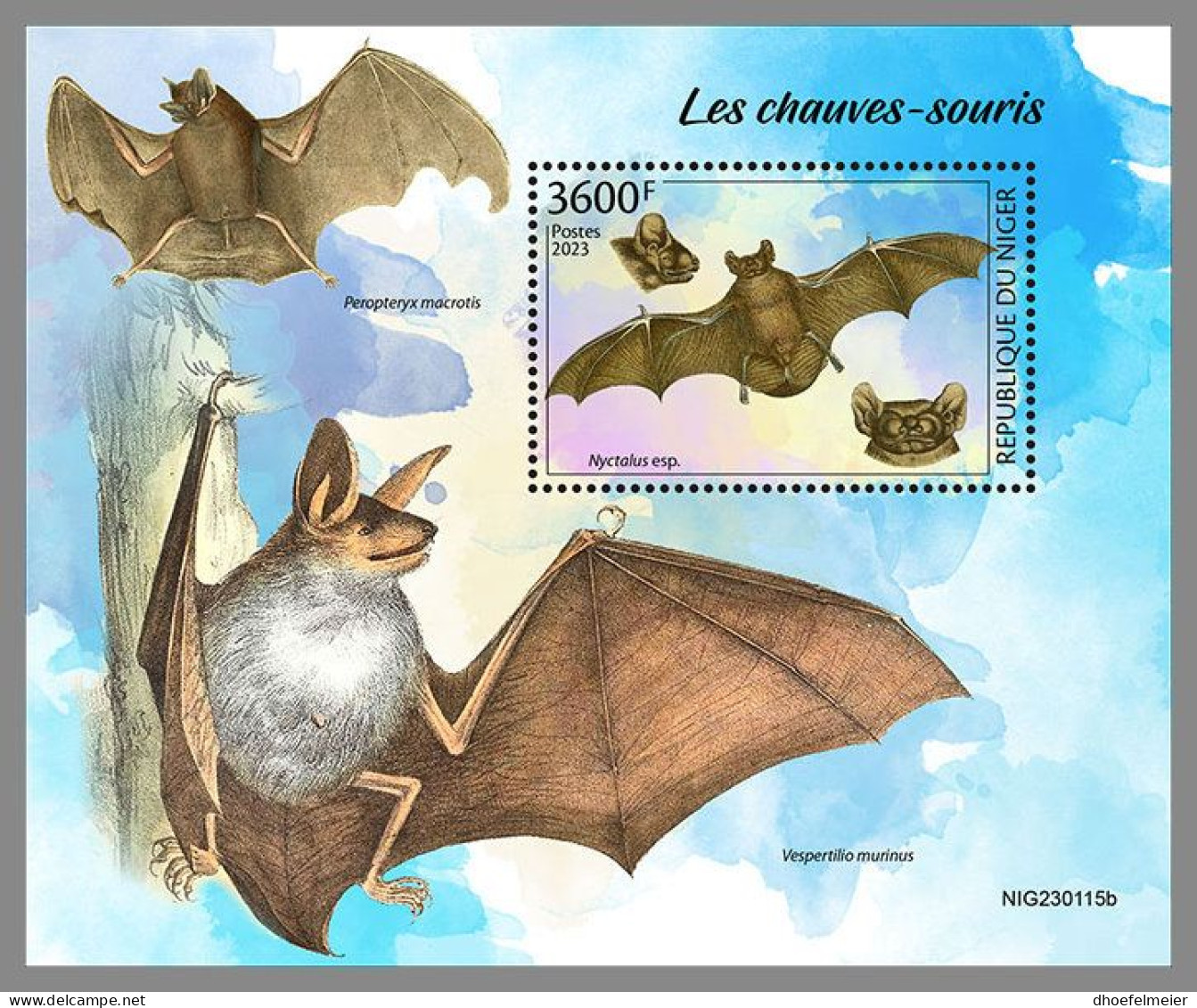 NIGER 2023 MNH Bats Fledermäuse S/S – IMPERFORATED – DHQ2413 - Bats