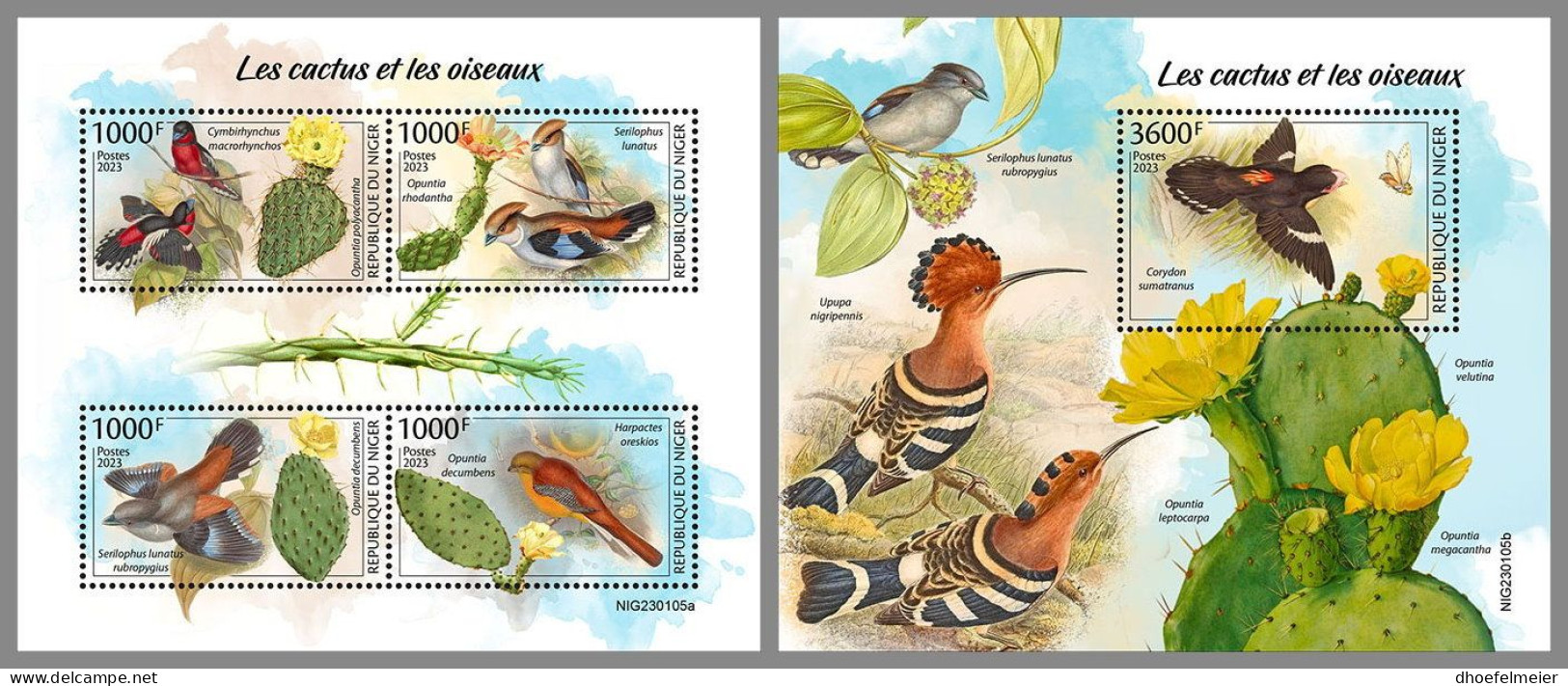 NIGER 2023 MNH Cactus & Birds Kakteen & Vögel M/S+S/S – IMPERFORATED – DHQ2413 - Cactusses