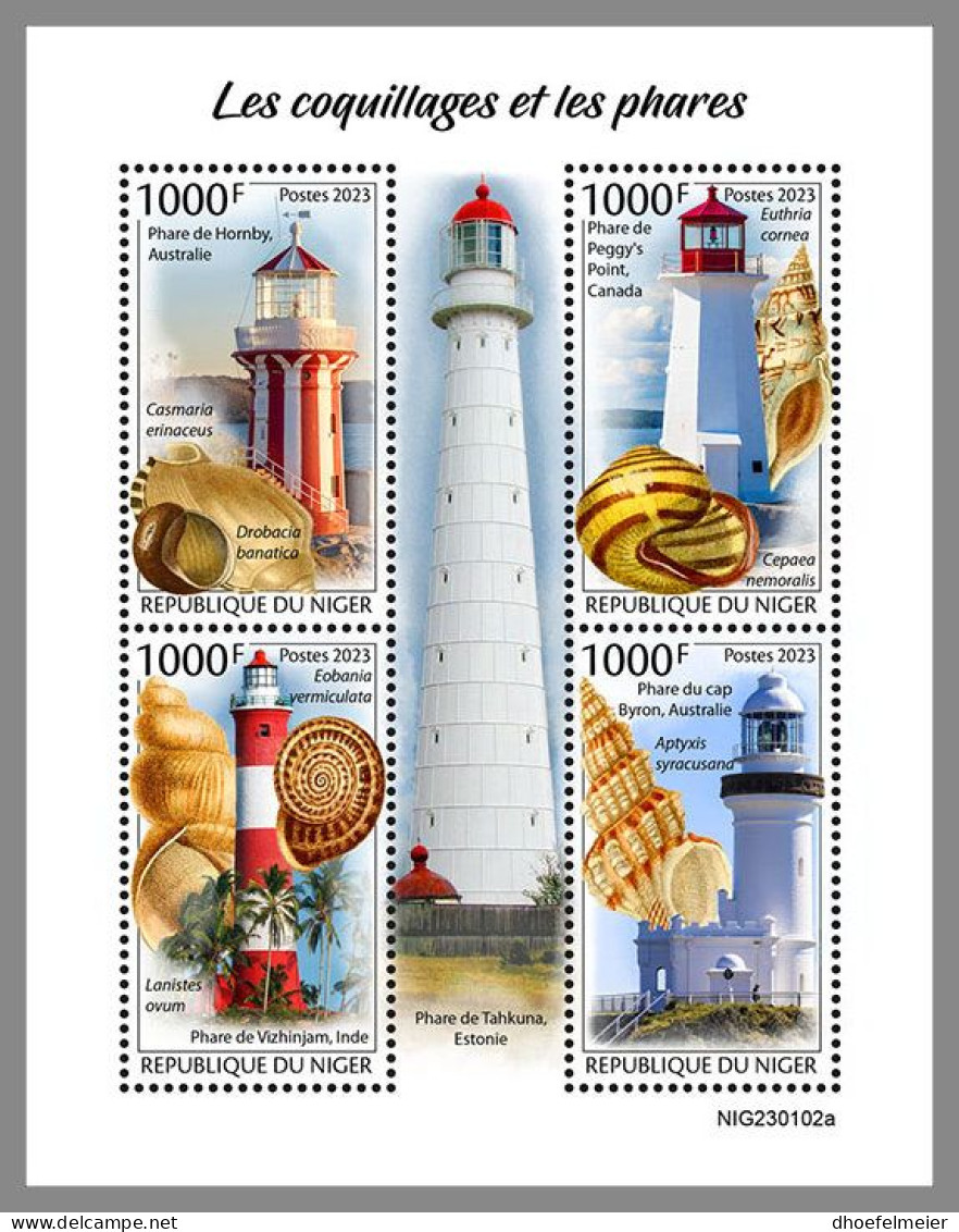 NIGER 2023 MNH Shells Muscheln Lighthouses Leuchttürme M/S – IMPERFORATED – DHQ2413 - Conchas
