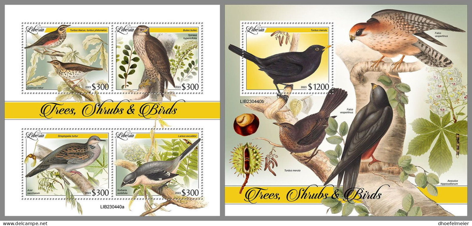 LIBERIA 2023 MNH Trees & Birds Bäume & Vögel M/S+S/S – IMPERFORATED – DHQ2413 - Other & Unclassified