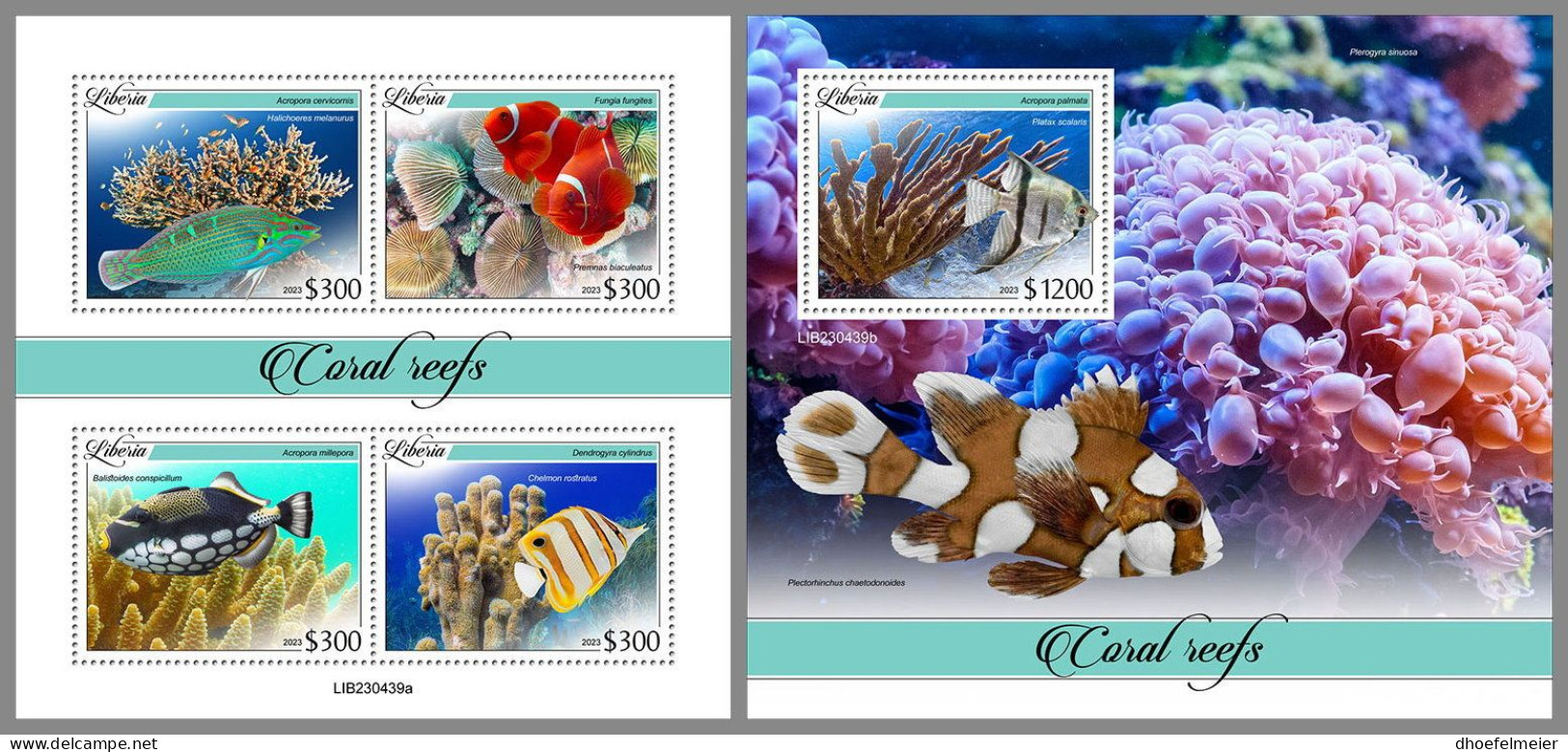 LIBERIA 2023 MNH Coral Reefs Korallenriffe M/S+S/S – IMPERFORATED – DHQ2413 - Osterholz-Schambeck