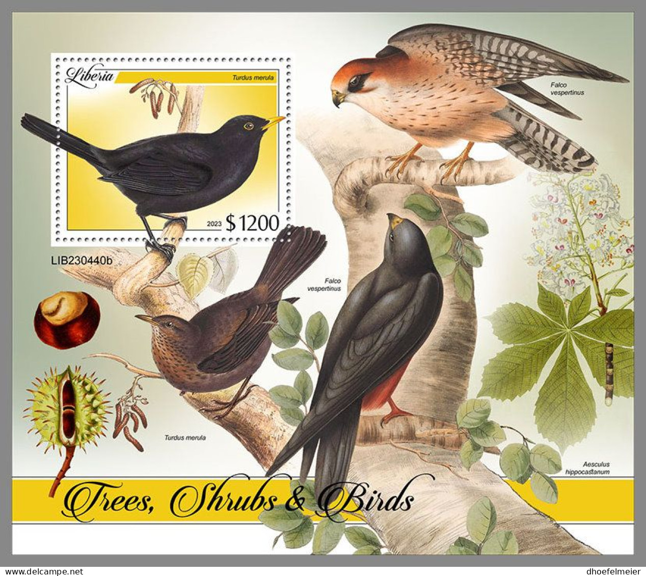 LIBERIA 2023 MNH Trees & Birds Bäume & Vögel S/S – IMPERFORATED – DHQ2413 - Other & Unclassified