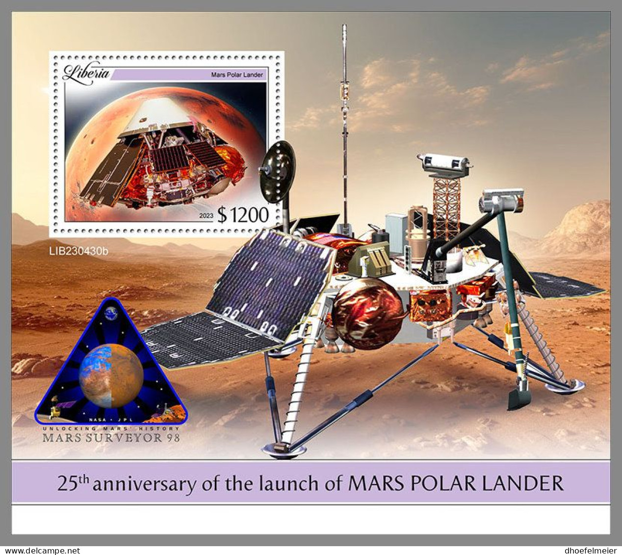 LIBERIA 2023 MNH Mars Polar Lander Space Raumfahrt S/S – IMPERFORATED – DHQ2413 - Africa