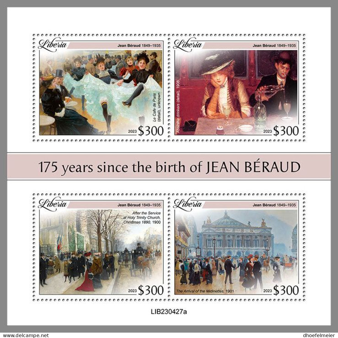 LIBERIA 2023 MNH Jean Beraud Paintings Gemälde M/S – IMPERFORATED – DHQ2413 - Autres & Non Classés