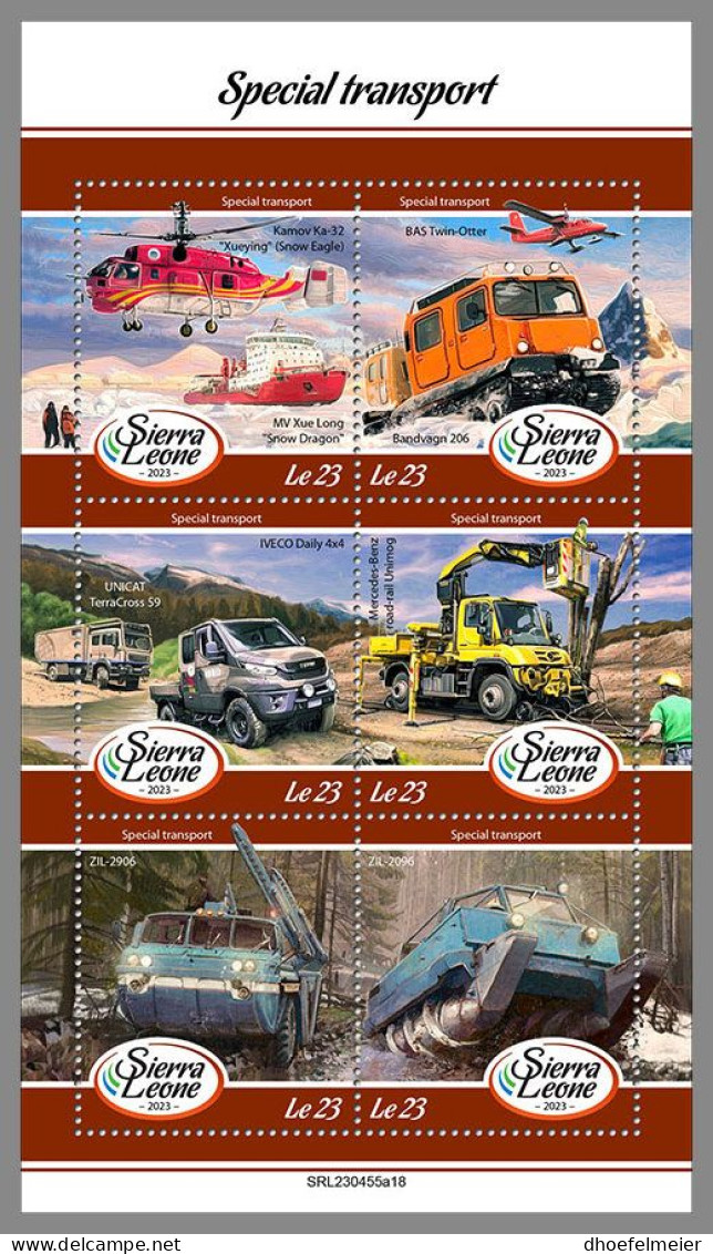 SIERRA LEONE 2023 MNH Spezial Transport Helicopter Airplane M/S – IMPERFORATED – DHQ2413 - Helicopters