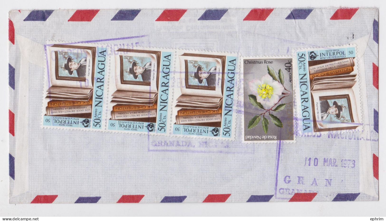 Nicaragua Granda Lettre Timbre Christmas Rose Chesterton Father Brown Stamp X5 Air Mail Cover Sello Correo Aereo - Nicaragua