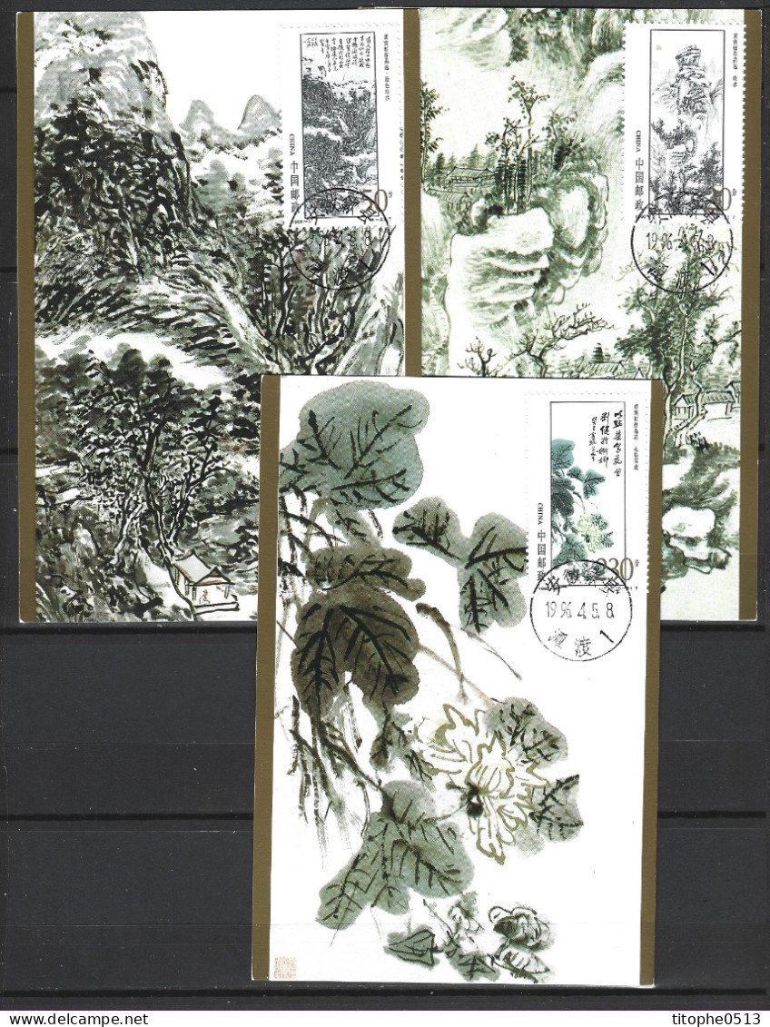 CHINE. 3 Cartes Maximum De 1996. Peintures De Huang Binhong. - Maximumkaarten