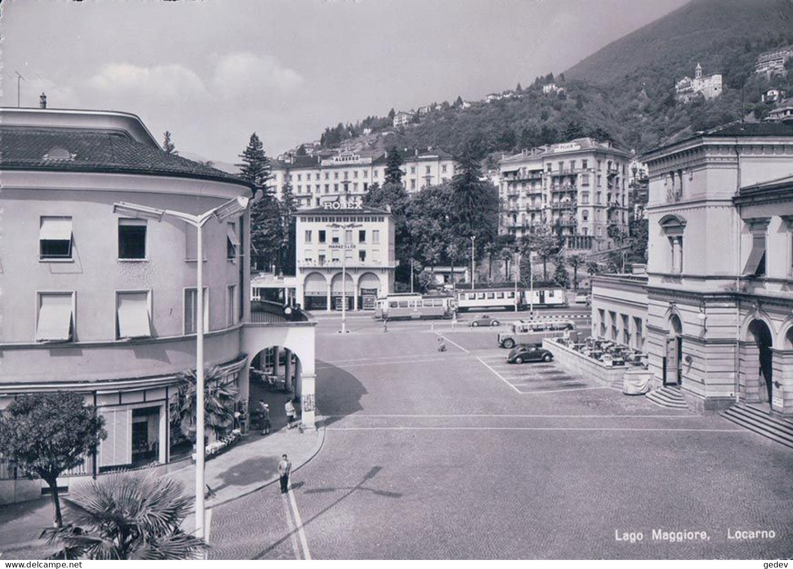 Locarno TI, Bus Postal Et Chemin De Fer, Tramway Et Trains (6626) 10x15 - Locarno