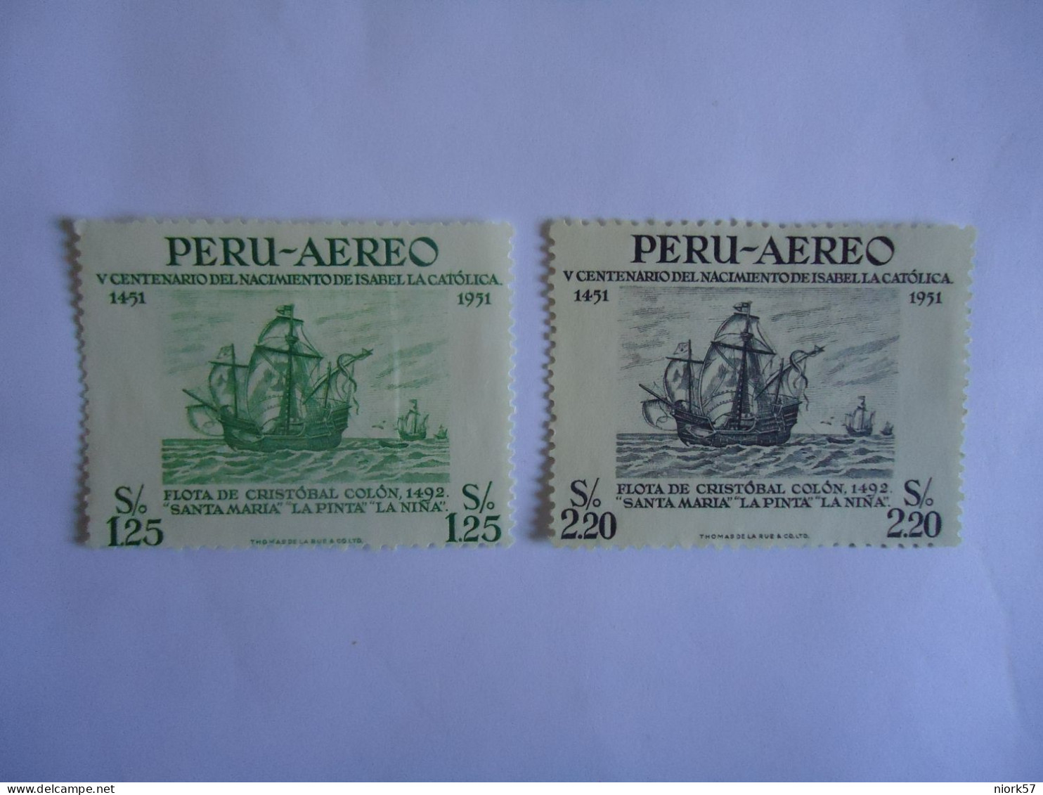 PERU MNH STAMPS  2    SHIPS SANTA MARIA 1951 - Ships