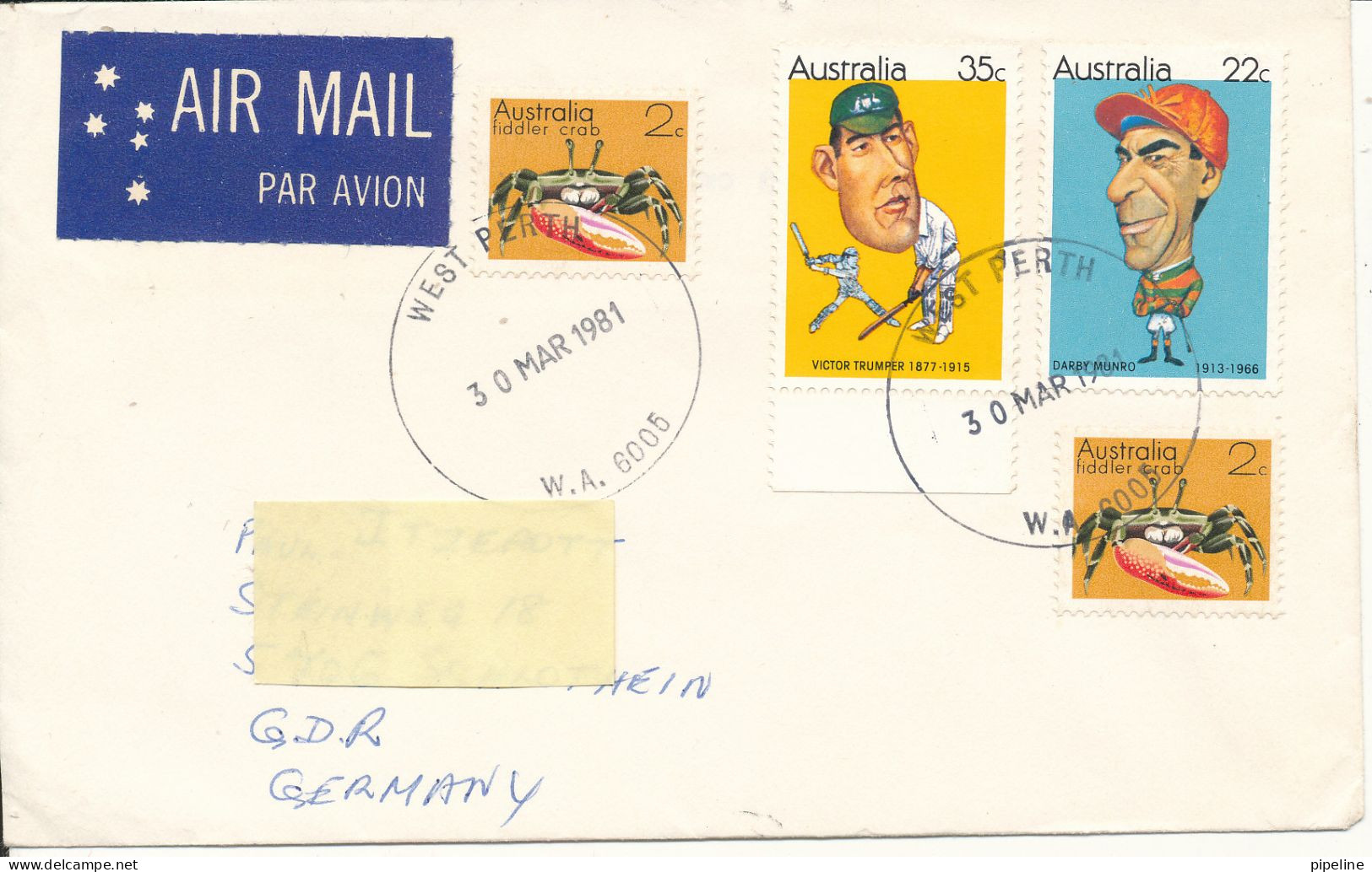 Australia Cover Sent Air Mail To Germany DDR 30-3-1981 Topic Stamps - Brieven En Documenten