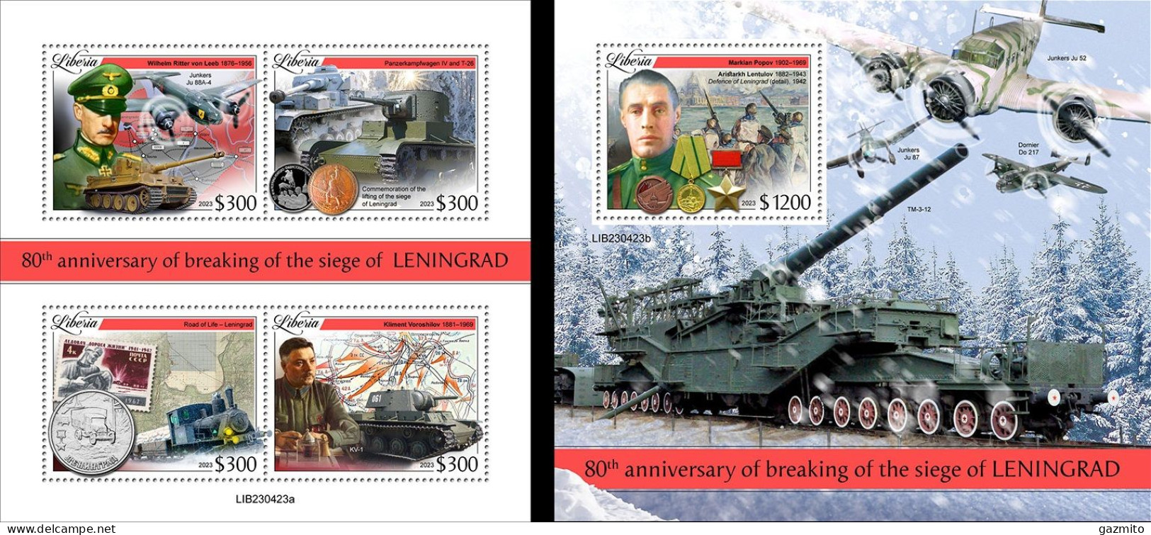 Liberia 2023, WWII, Battle Of Leningrad, 4val In BF +BF - Guerre Mondiale (Seconde)