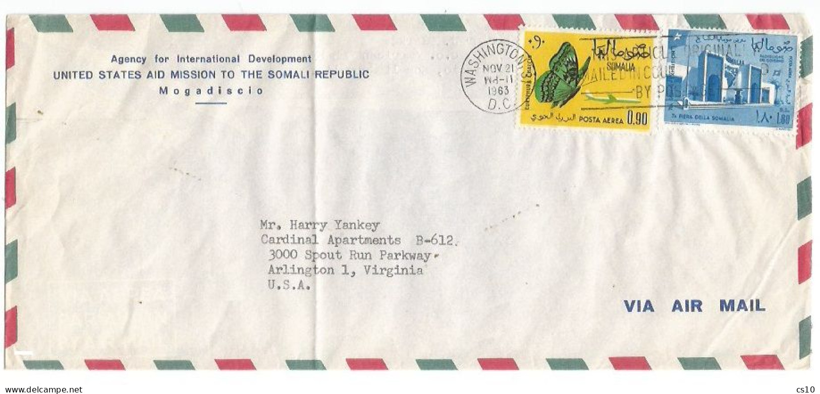 Somalia  AirmailCV  21nov1963 To USA With 2 Stamps Incl. Fiar Of Somalia  - Rate 2.70 S - Somalië (1960-...)