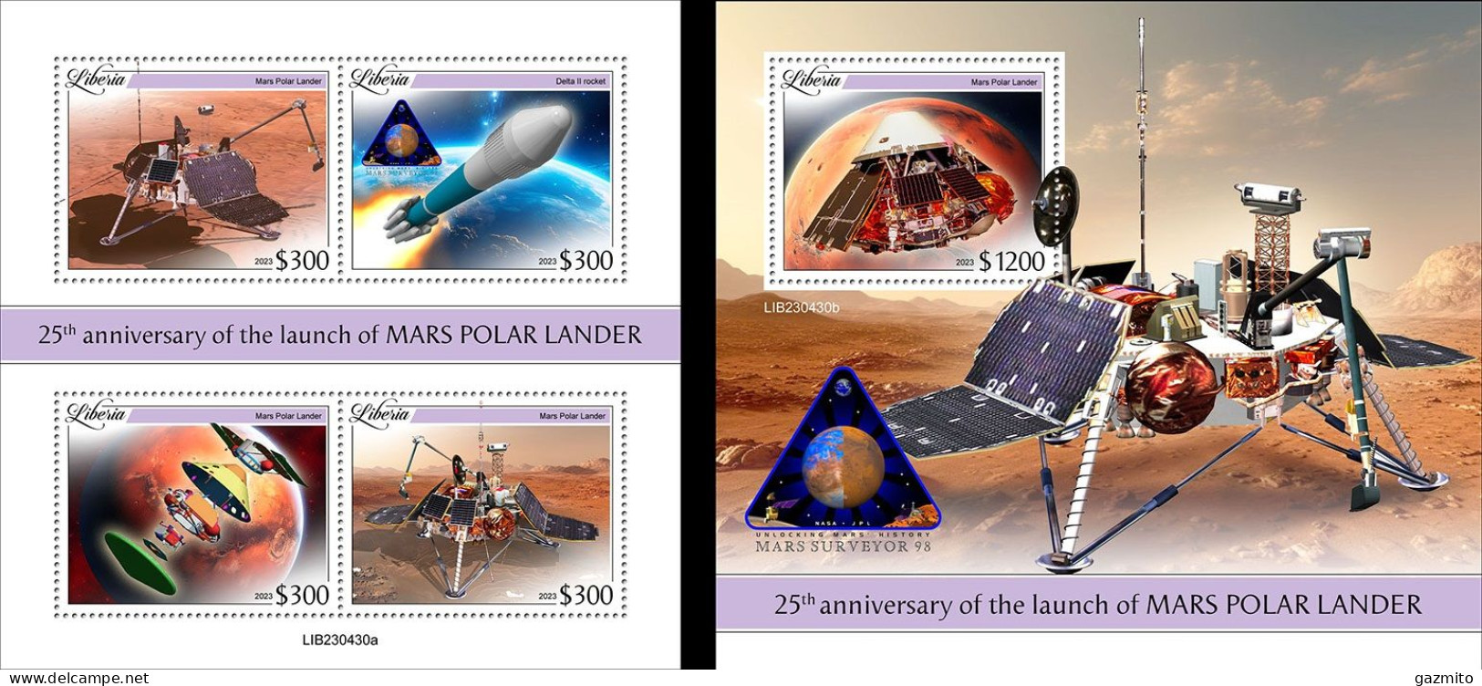 Liberia 2023, Space, Mars Polar Lander, 4val In BF +BF - Afrika