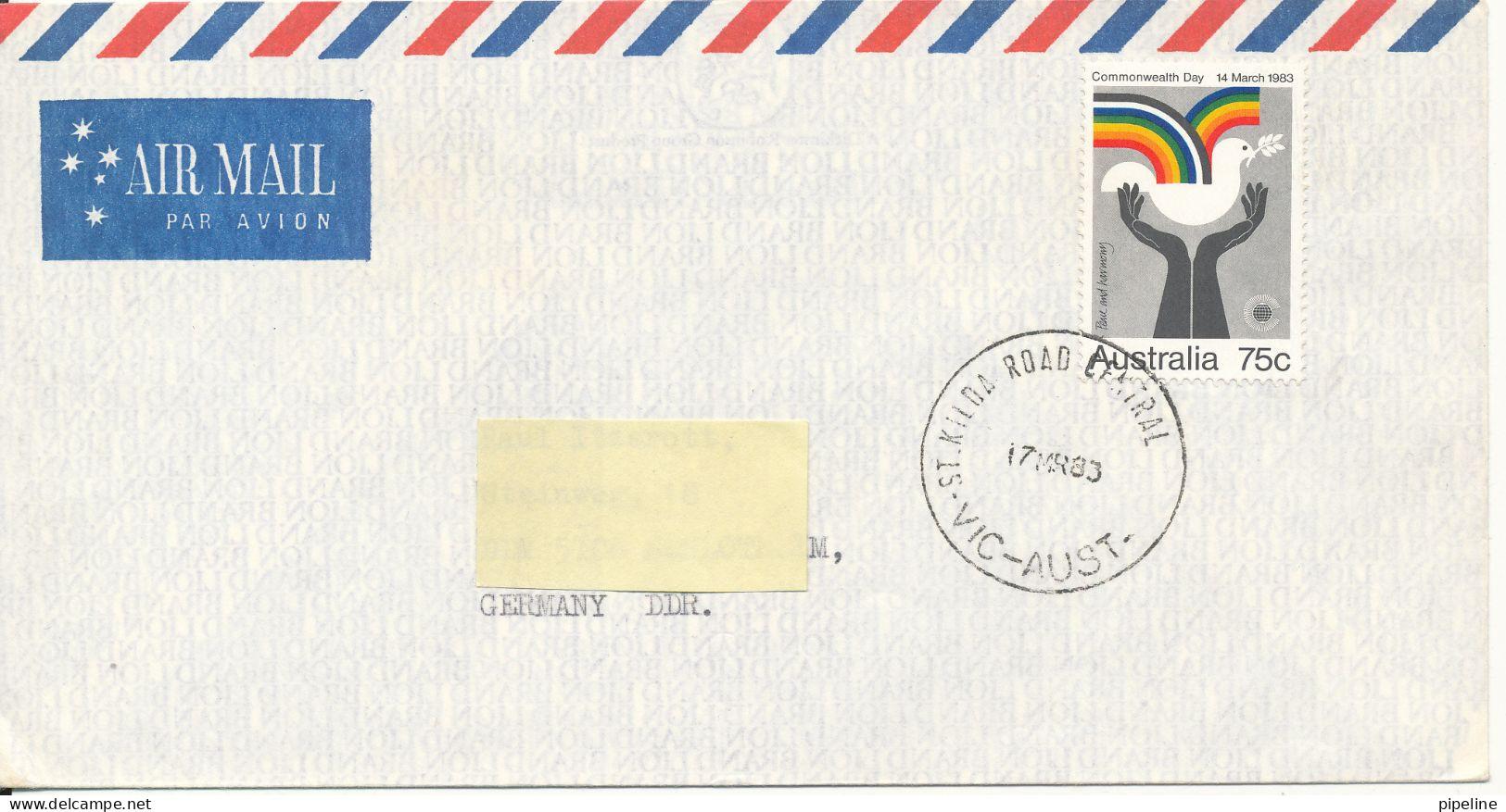 Australia Air Mail Cover Sent To Germany DDR 17-3-1983 Single Franked - Lettres & Documents