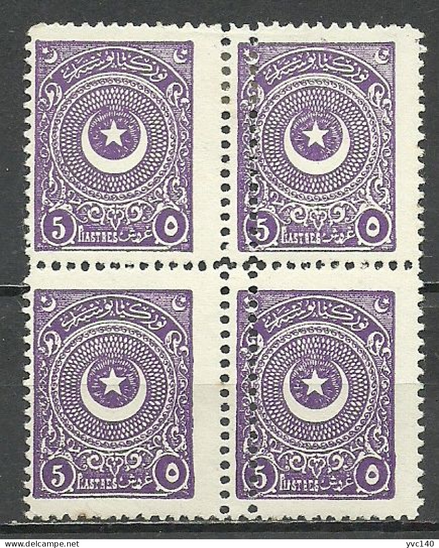 Turkey; 1924 2nd Star&Crescent Issue Stamp 5 K. "Double Perforation" ERROR (Block Of 4) - Ungebraucht