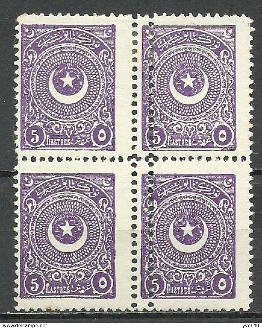 Turkey; 1924 2nd Star&Crescent Issue Stamp 5 K. "Double Perforation" ERROR (Block Of 4) - Ongebruikt