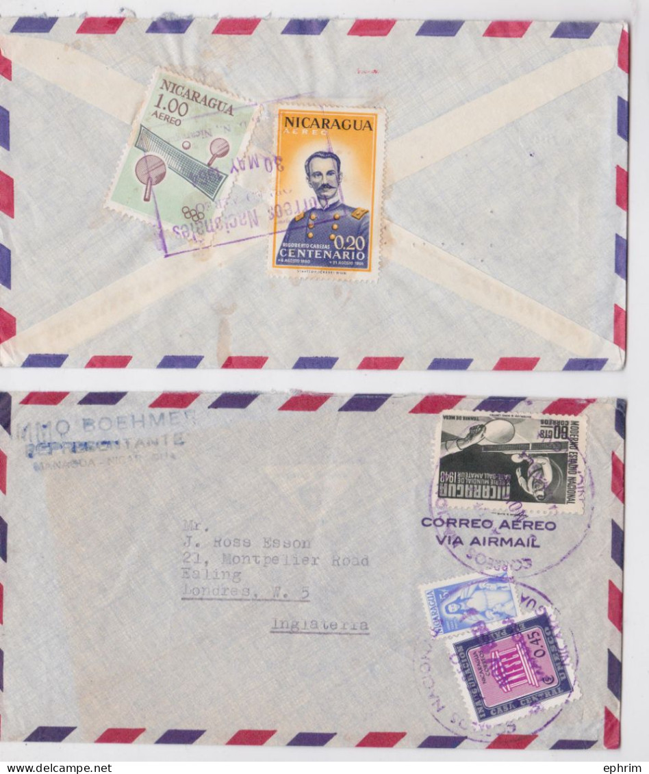 Nicaragua Managua Lettre Timbre Tennis De Table Ping-Pong Stamp X5 Air Mail Cover Sello Correo Aereo Lot De 2 Lettres - Nicaragua