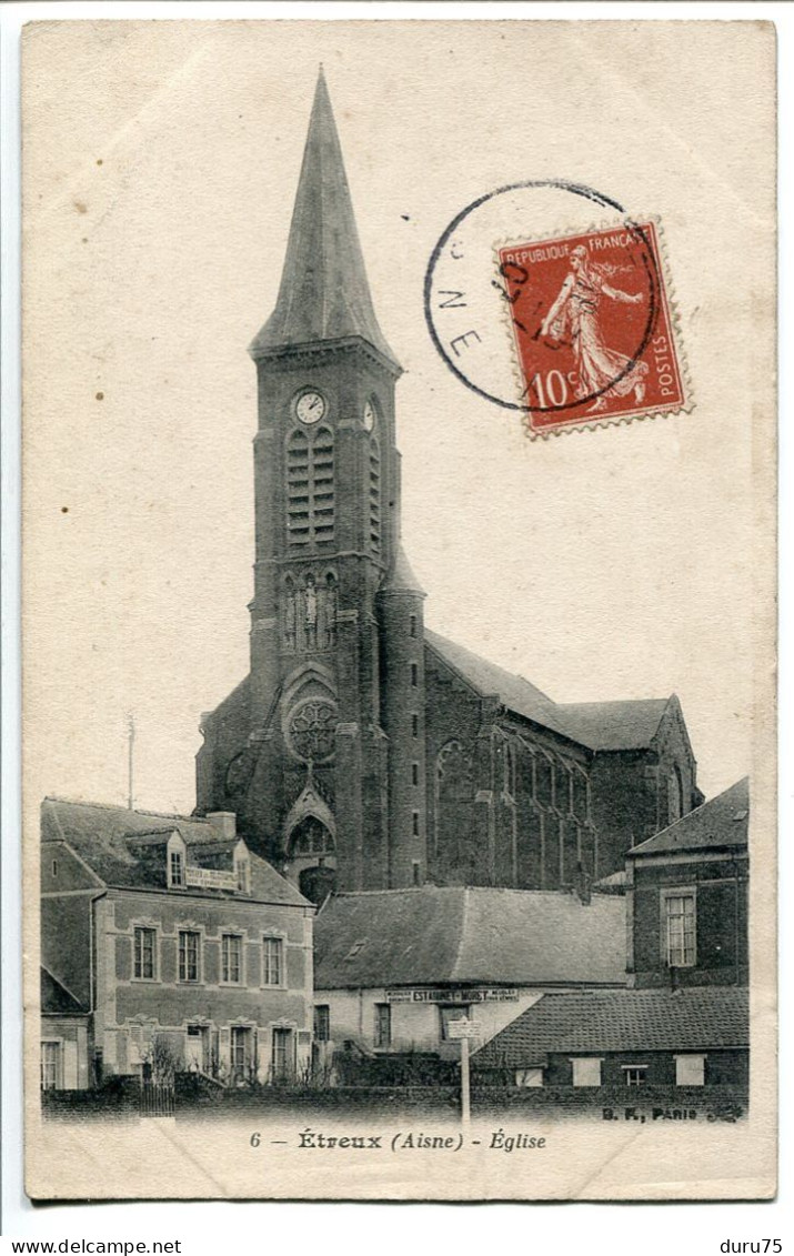 CPA Voyagé 1907 * ÉTREUX L'Eglise * B.F. Editeur * Décollement Des Feuillets Dans Sa Moitié Basse - Andere & Zonder Classificatie