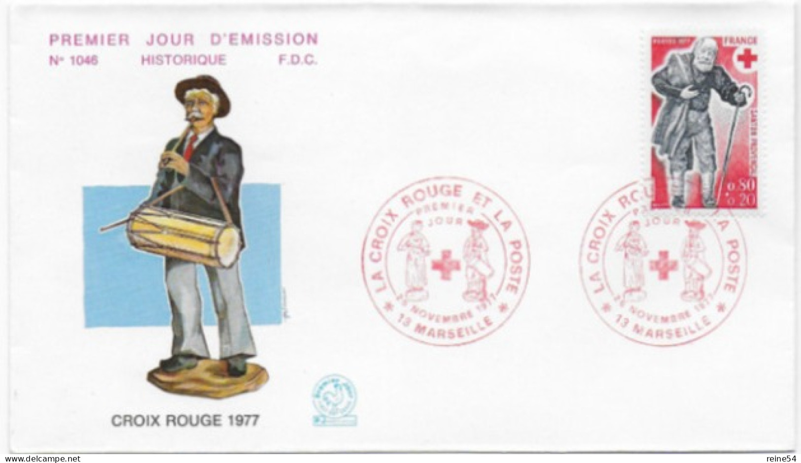 Enveloppe Premier Jour- La Croix Rouge Et La Poste 26 Nov 1977 Marseille (13) F.D.C. 1046 N° 1959 - 1970-1979