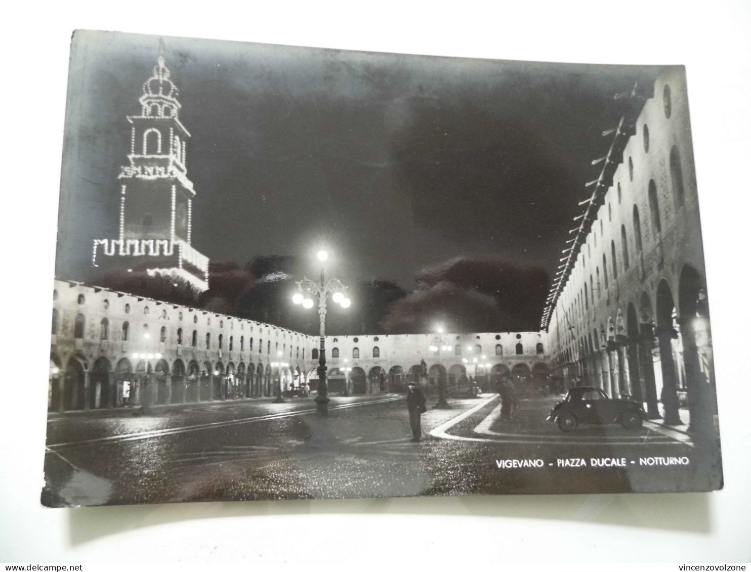 Cartolina Viaggiata "VIGEVANO Piazza Ducale - Notturno"  1955 - Vigevano