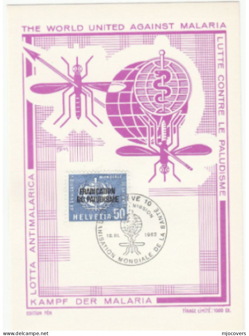 1962 Anti MALARIA INSECT  Fdc MAXIMUM Card Switzerland Ovpt Stamps Health Medicine United Nations Who Cover - Sonstige & Ohne Zuordnung