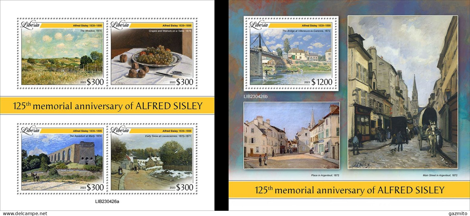 Liberia 2023, Art, Sisley, 4val In BF +BF - Modern