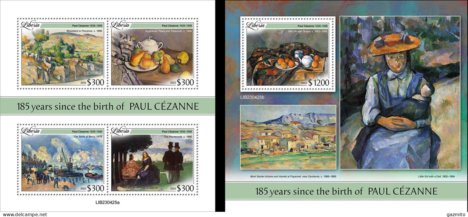 Liberia 2023, Art, Cezanne, 4val In BF +BF - Impressionisme