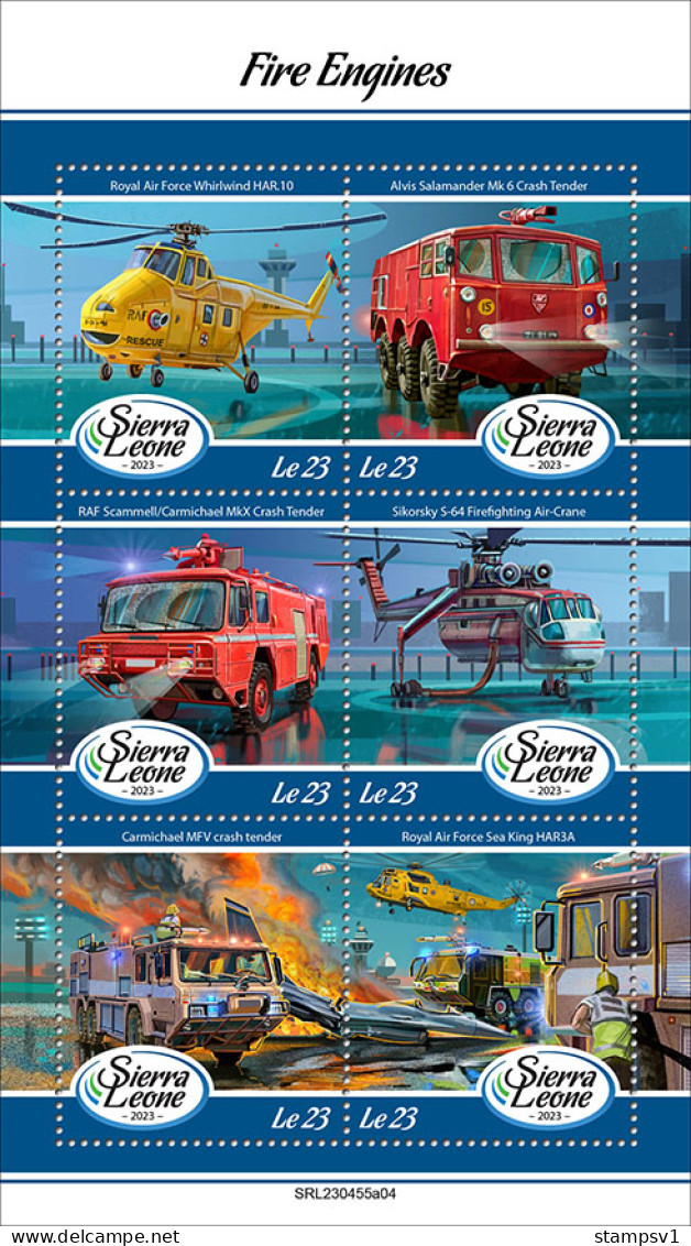 Sierra Leone  2023 Fire Engines. (445a04) OFFICIAL ISSUE - Firemen