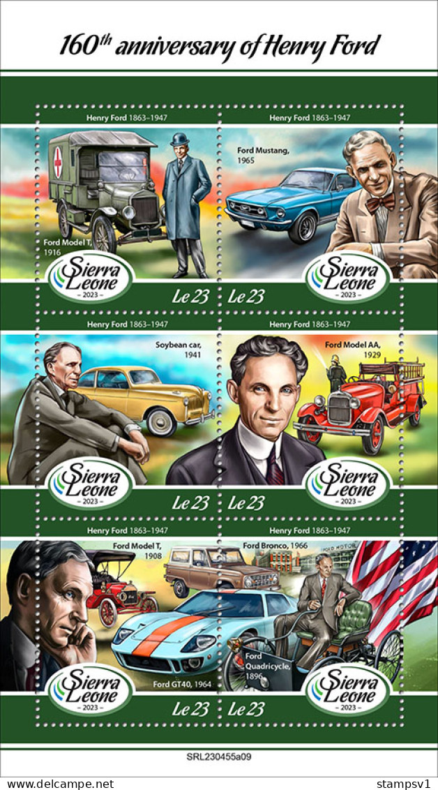 Sierra Leone  2023 160th Anniversary Of Henry Ford. (445a09) OFFICIAL ISSUE - Voitures