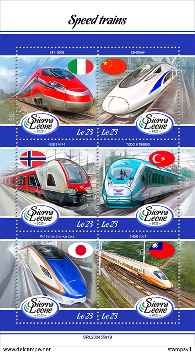 Sierra Leone  2023 Speed Trains (445a19) OFFICIAL ISSUE - Trenes