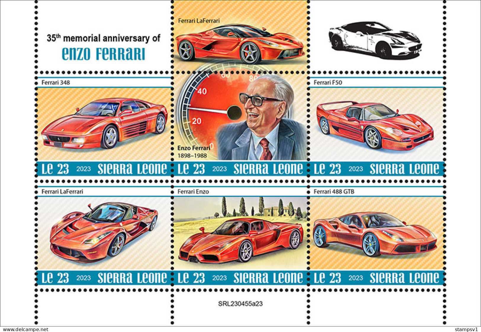 Sierra Leone  2023 35th Memorial Anniversary Of Enzo Ferrari. (445a23) OFFICIAL ISSUE - Voitures